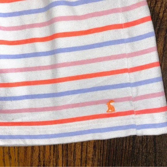 Joules cream, melon, periwinkle, and pink striped dress with flower size 9-10 y - Picture 3 of 5
